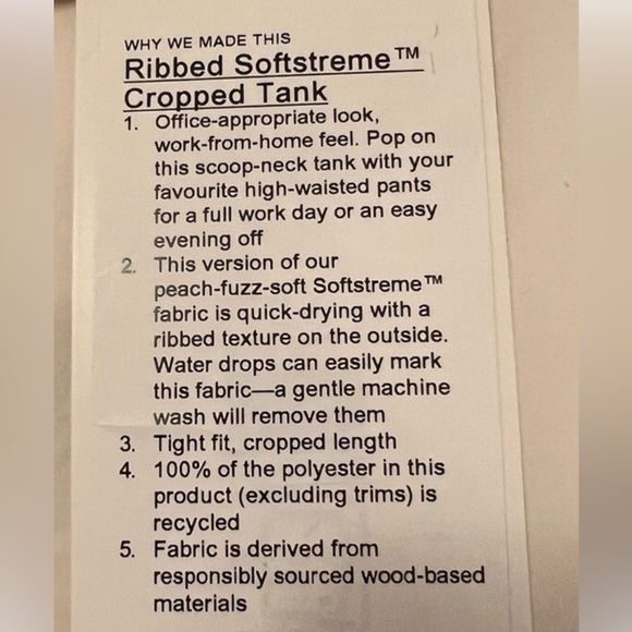 Lululemon Ribbed Softstreme Cropped Tank Top in Ivory - Picture 5 of 7